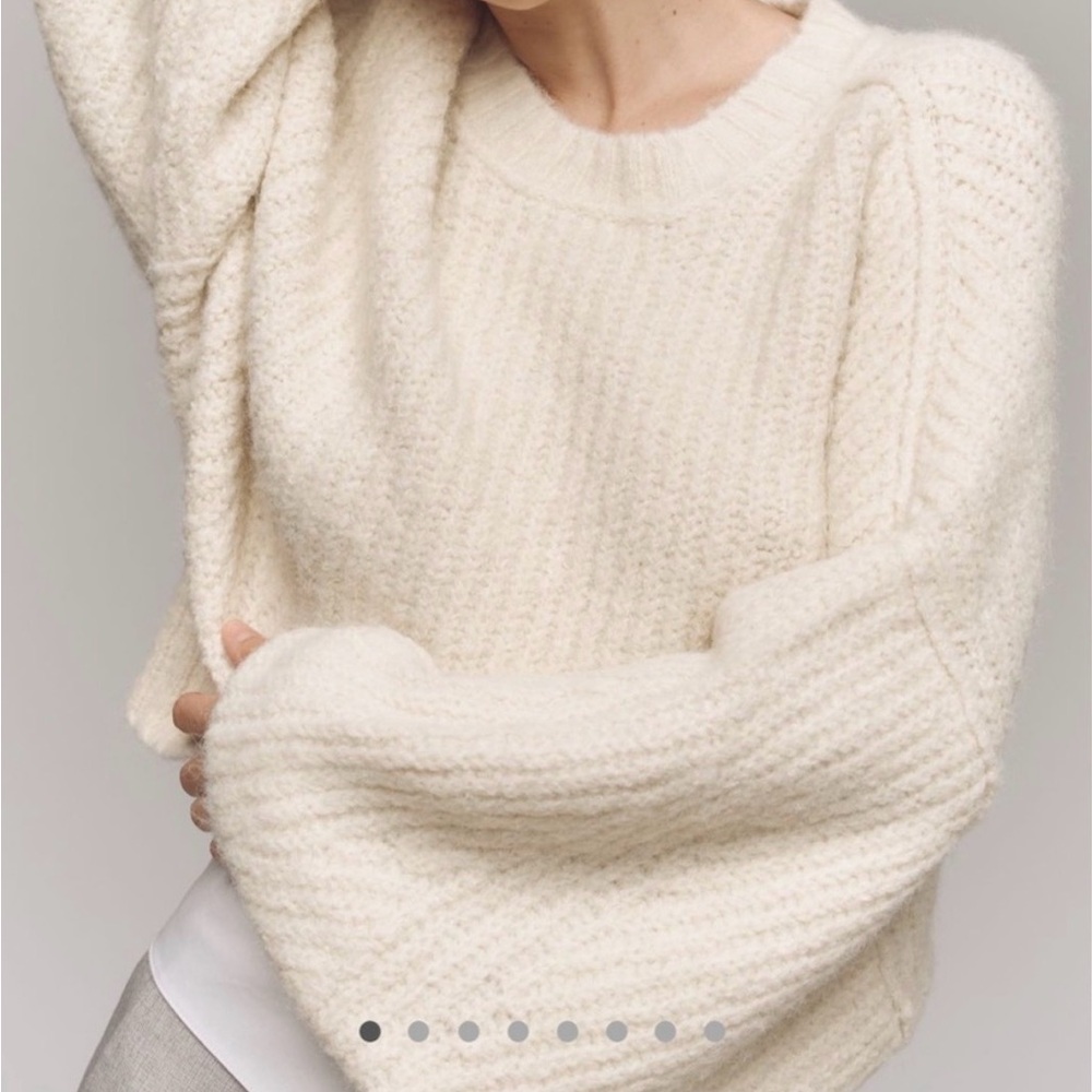 Pilcro The Blake Slouchy-Sleeve Cream Women's Crew Neck Sweater - Picture 3 of 5